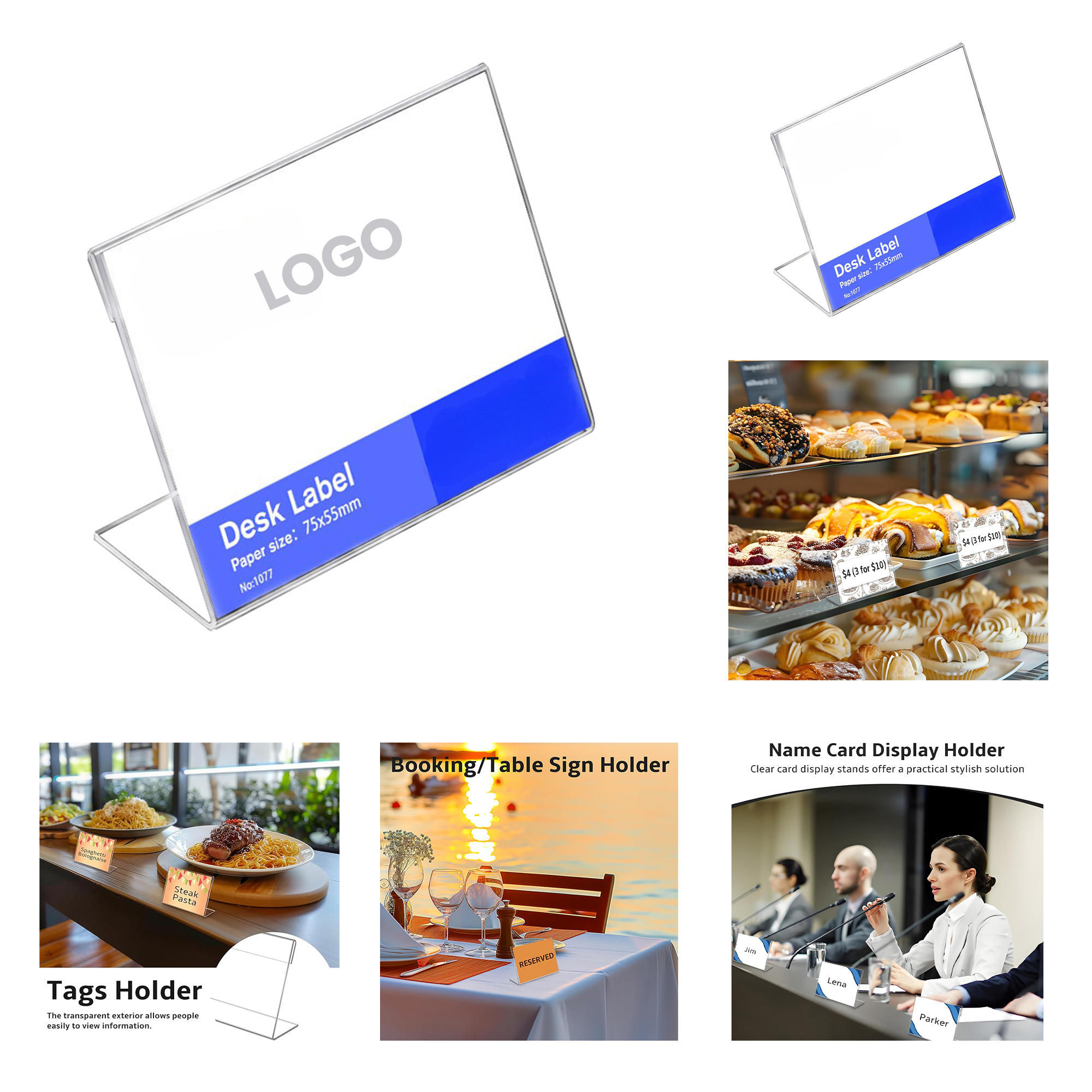 PU148 L-Shaped Acrylic Price Display Board for Tables