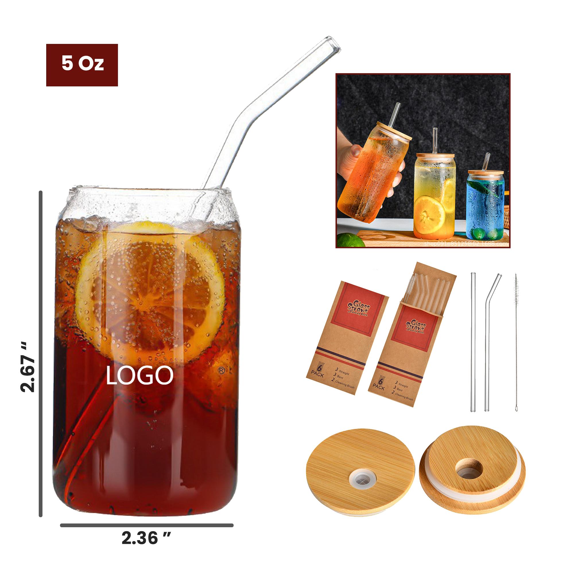 PU184 16 Oz Glasses with Bamboo Lids and Straw 